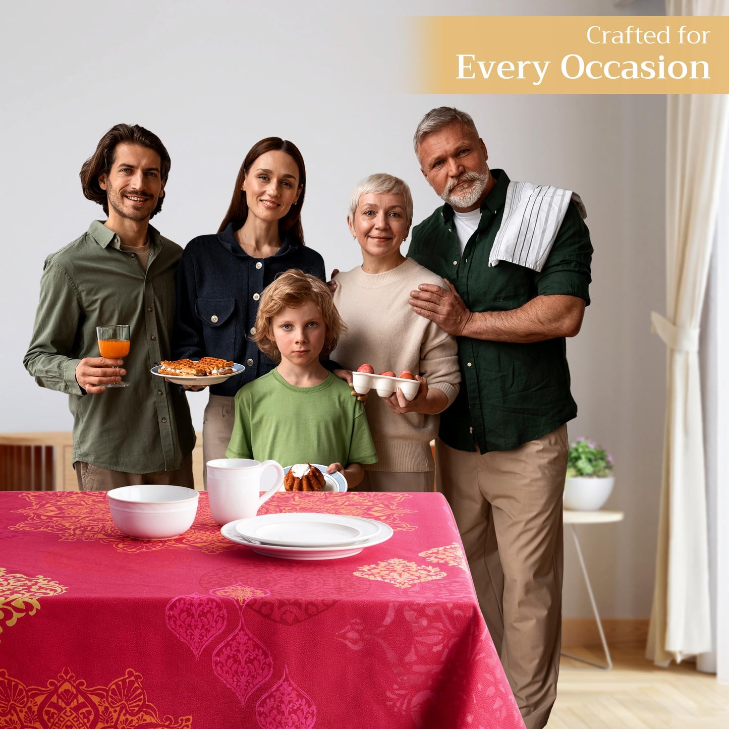 Maison d' Hermine Table Cloth Square Table 100% Cotton 54 x 54 Inches Fall Tablecloth Reusable Everyday Use for Thanksgiving Christmas Decorations Dining Farmhouse Party (Versailles)