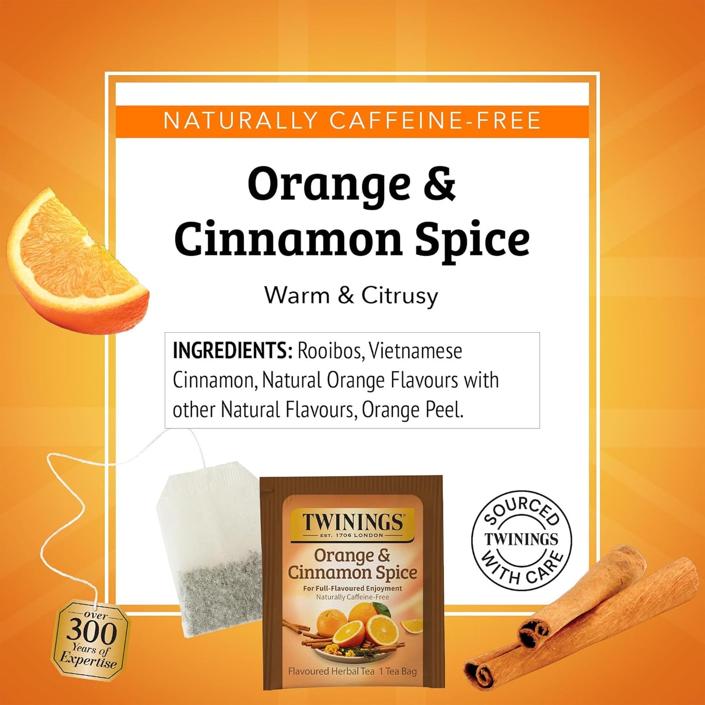 Twinings Herbal Tea - Orange & Cinnamon Spice, Caffeine-Free, 20 Individually Wrapped Bags (Pack of 6)