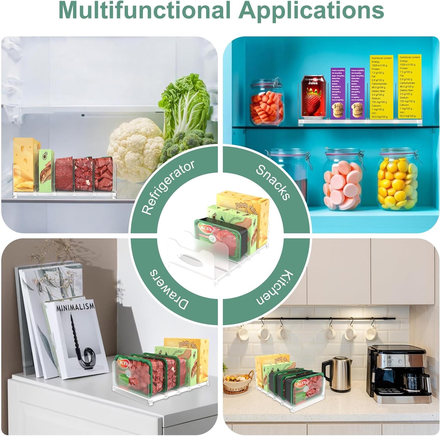 SURETIVIAN Freezer Organizer Rack - 12” Adjustable Fridge Storage with Removable Dividers & Handles | White