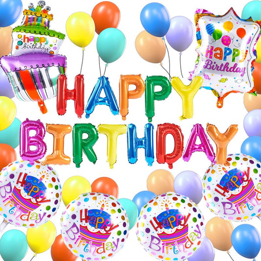 PartyWoo Colorful Happy Birthday Balloons 37pcs Different Sizes of 24 18 16 Inch Multicolor Balloon Arch Kit Garland for Unicorn Fiesta Flower Spring Rainbow Theme Birthday Party Decorations