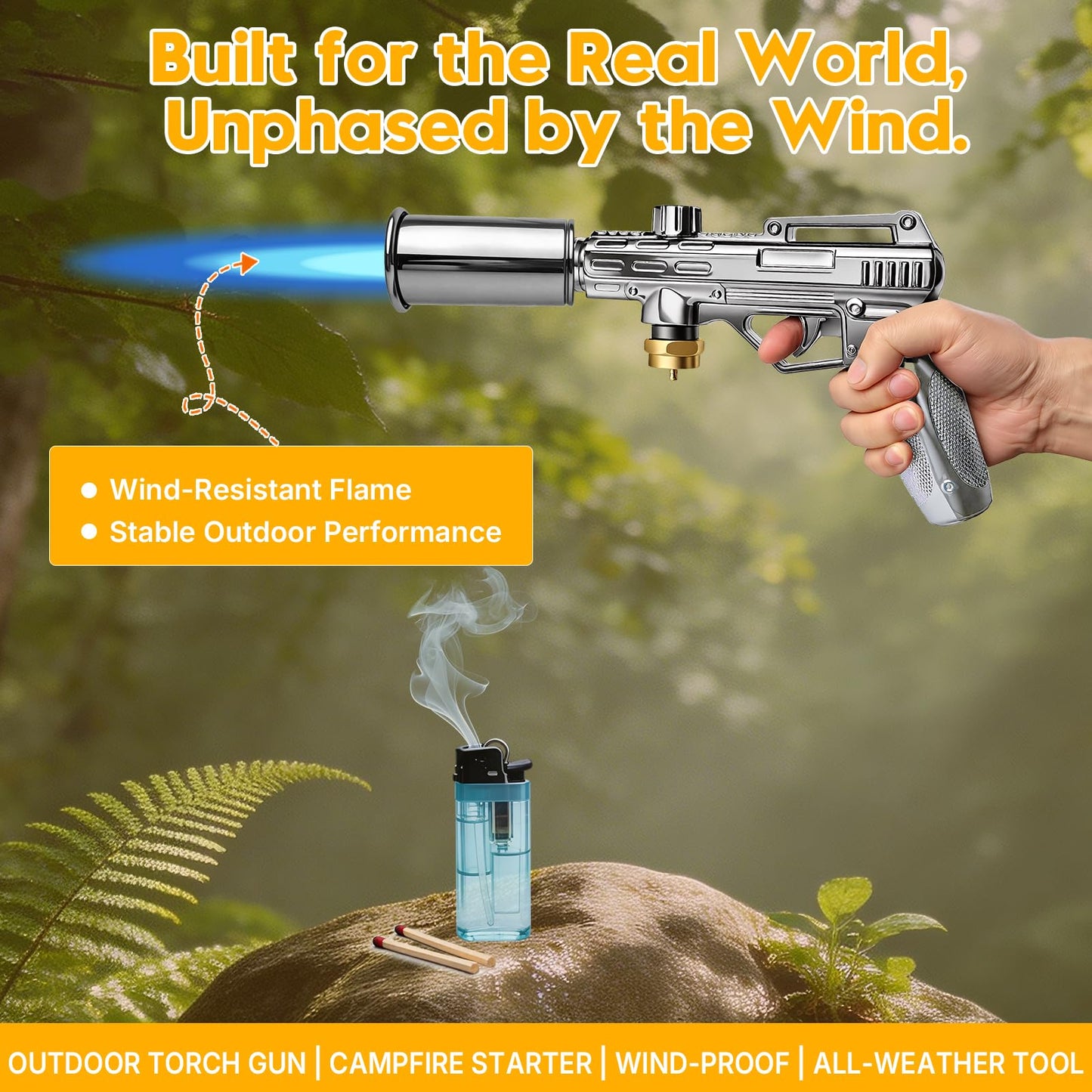Propane Torch Gun, Adjustable Turbo Flame Blowtorch – 3272°F Max,Culinary Torch for BBQ, Searing Steak, Sous Vide, Campfire Starter (Tank Not Included)