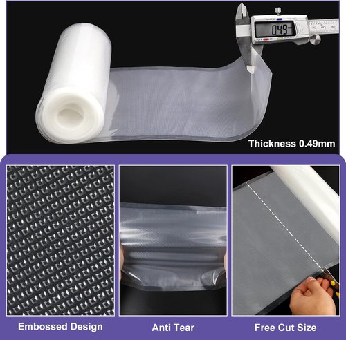 CAREGY Food Vacuum Sealer Rolls - 6 Pack BPA-Free Embossed Bags | 3 Rolls 8'' x 20' & 3 Rolls 11'' x 20' for Meal Prep & Sous Vide Cooking