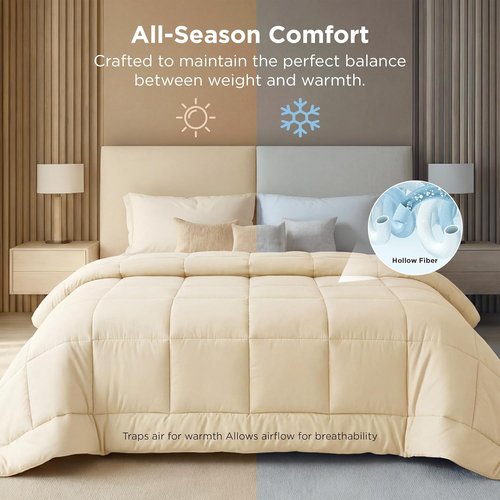Bedsure Comforter Duvet Insert - Oversized Queen All-Season Quilted Down Alternative Bedding | Cream 98 x 98 Inches