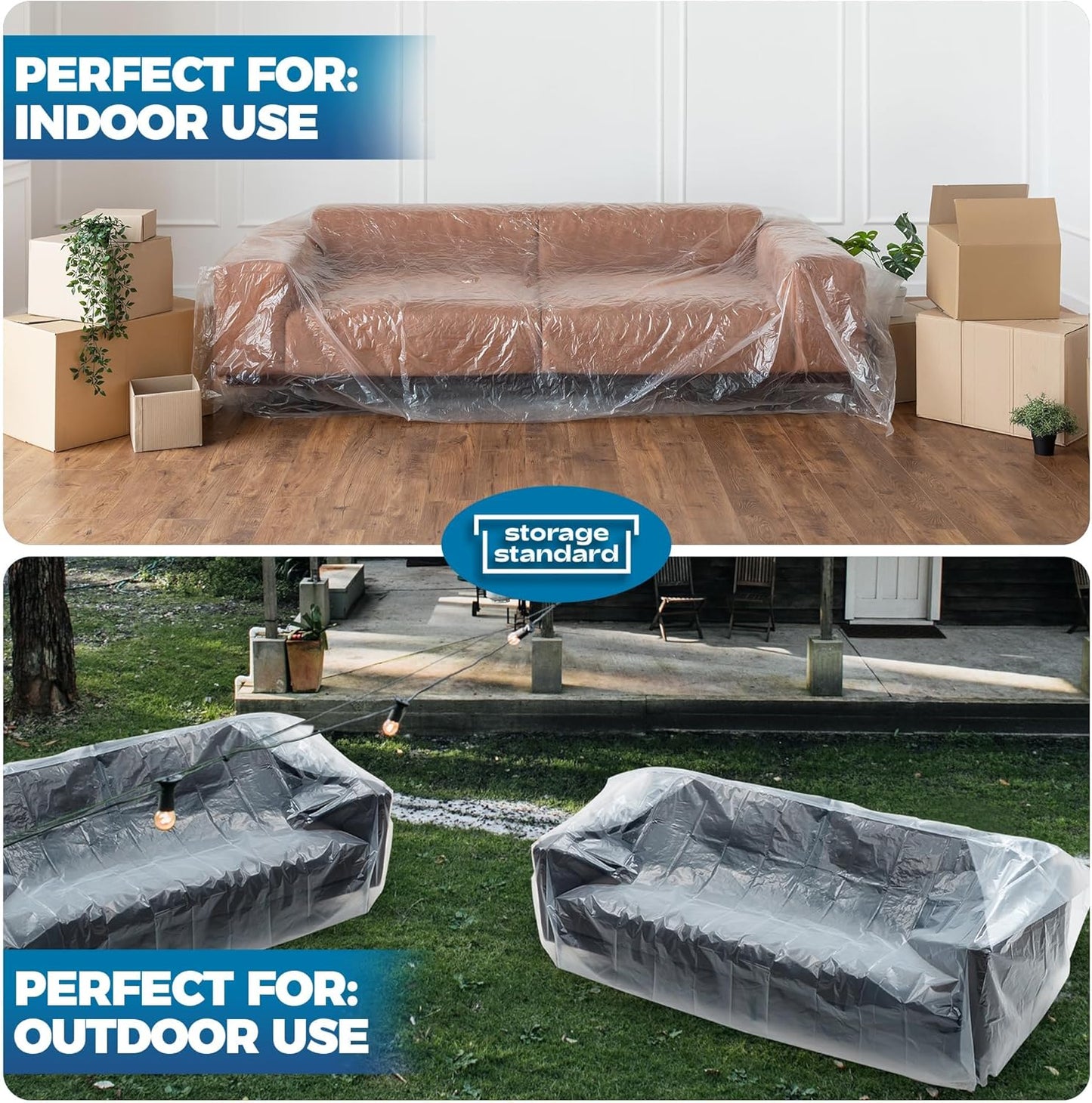 Plastic Furniture Covers - Heavy-Duty Waterproof Couch Cover for Moving | Extra Large 96 x 42 x 62 Inch