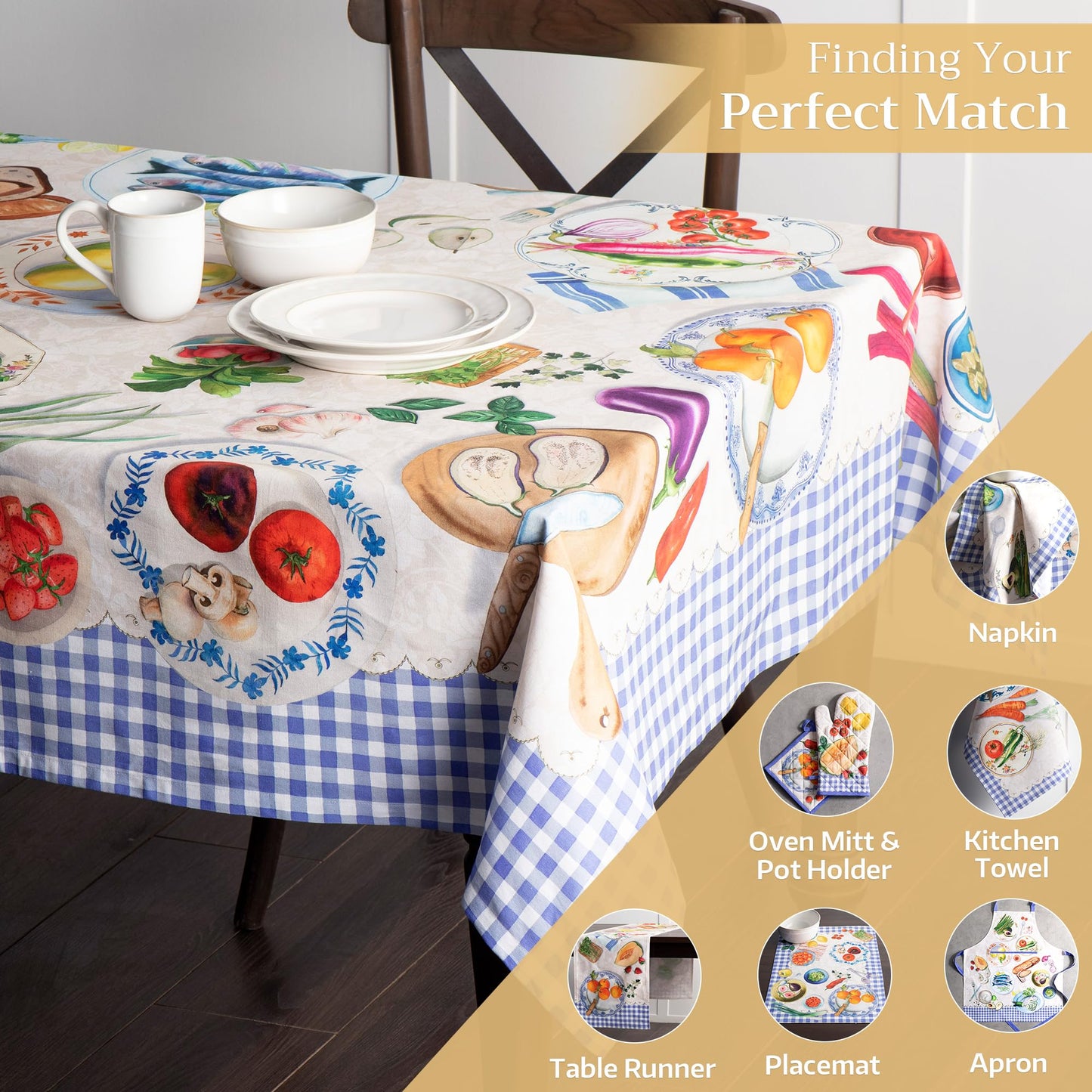 Maison d' Hermine Table Cloth Rectangle Table 100% Cotton 70 x 90 Inches Tablecloth Reusable Decorative for Dining Kitchen Room Farmhouse Home Gifts for Mothers Day Spring Summer - Gourmand