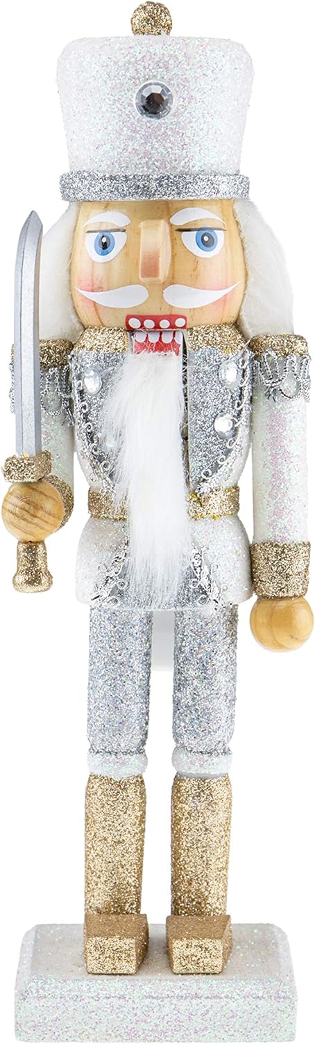 10-Inch White King Wooden Nutcracker - Festive Christmas Décor for Shelves