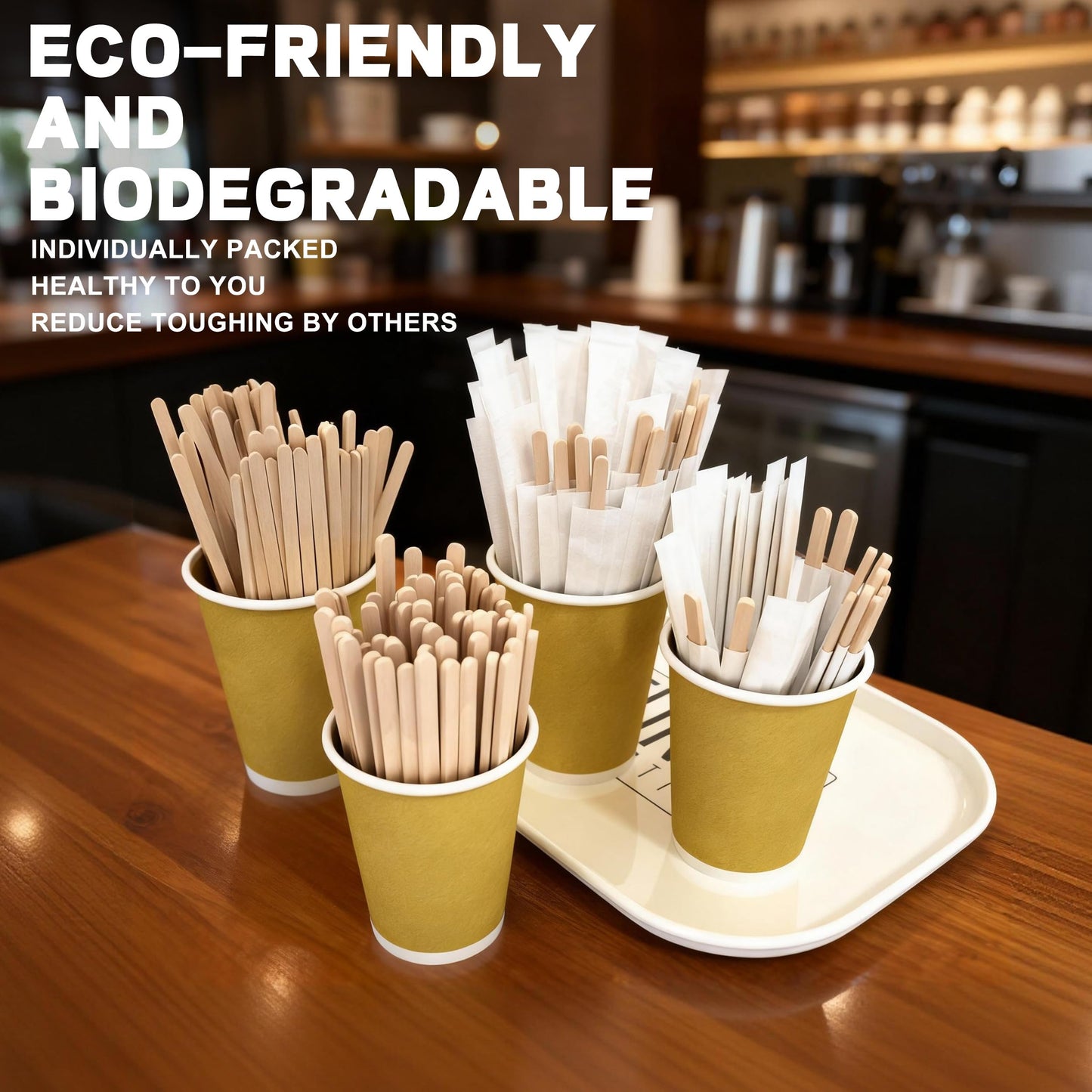 Coffee Stirrers 1000pcs Individually Wrapped Coffee Stirrers Wood - 5.5 Inch Disposable Wooden Stir Sticks for Coffee, Cocktail and Hot Drinks