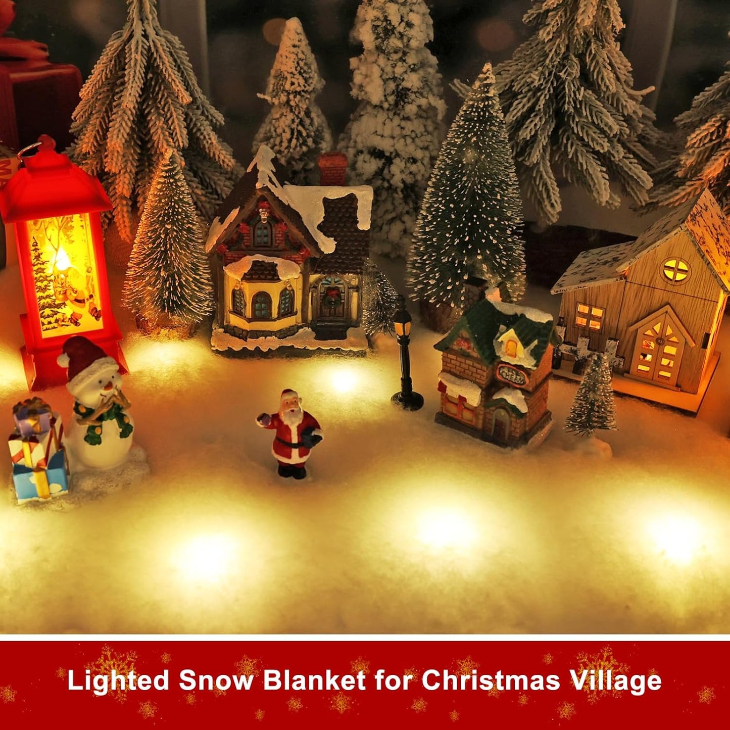 Skiennix Christmas Snow Blanket - 1.3x5.25 Ft Faux Snow Roll with 50 LED Lights for Winter Displays