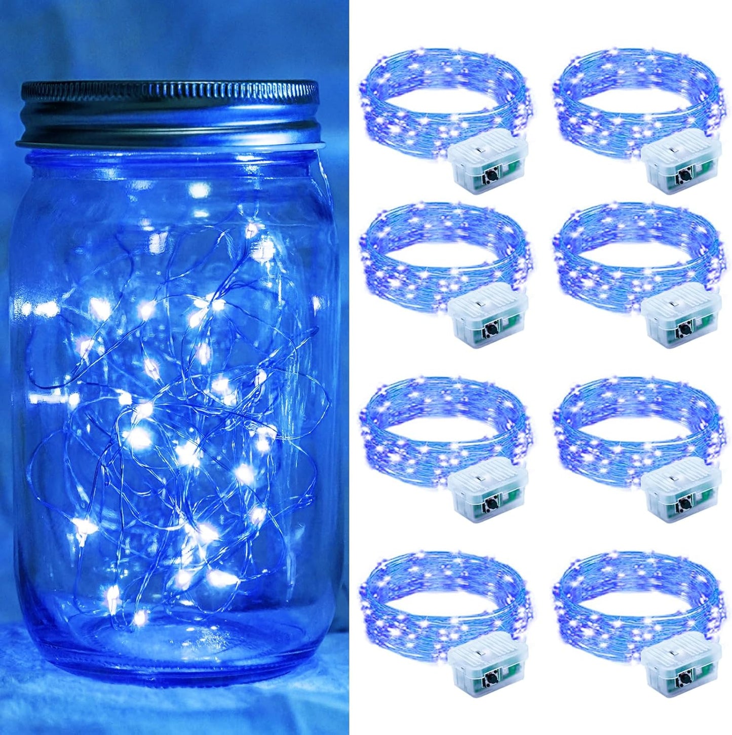 Skiennix 20 LED Blue Fairy String Lights - 7Ft Battery Operated, Waterproof Twinkle Lights for Weddings & Parties