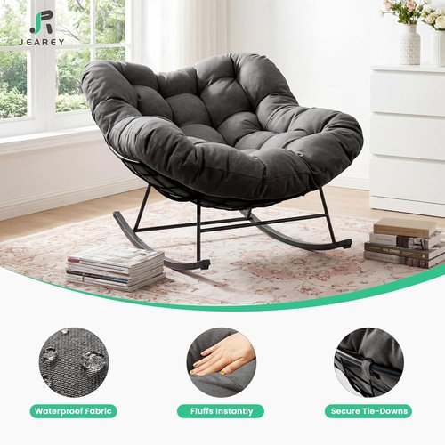 JEAREY Oversized Outdoor Papasan Rocking Chair - Comfy Egg Chair for Patio, Garden & Living Room - Grey
