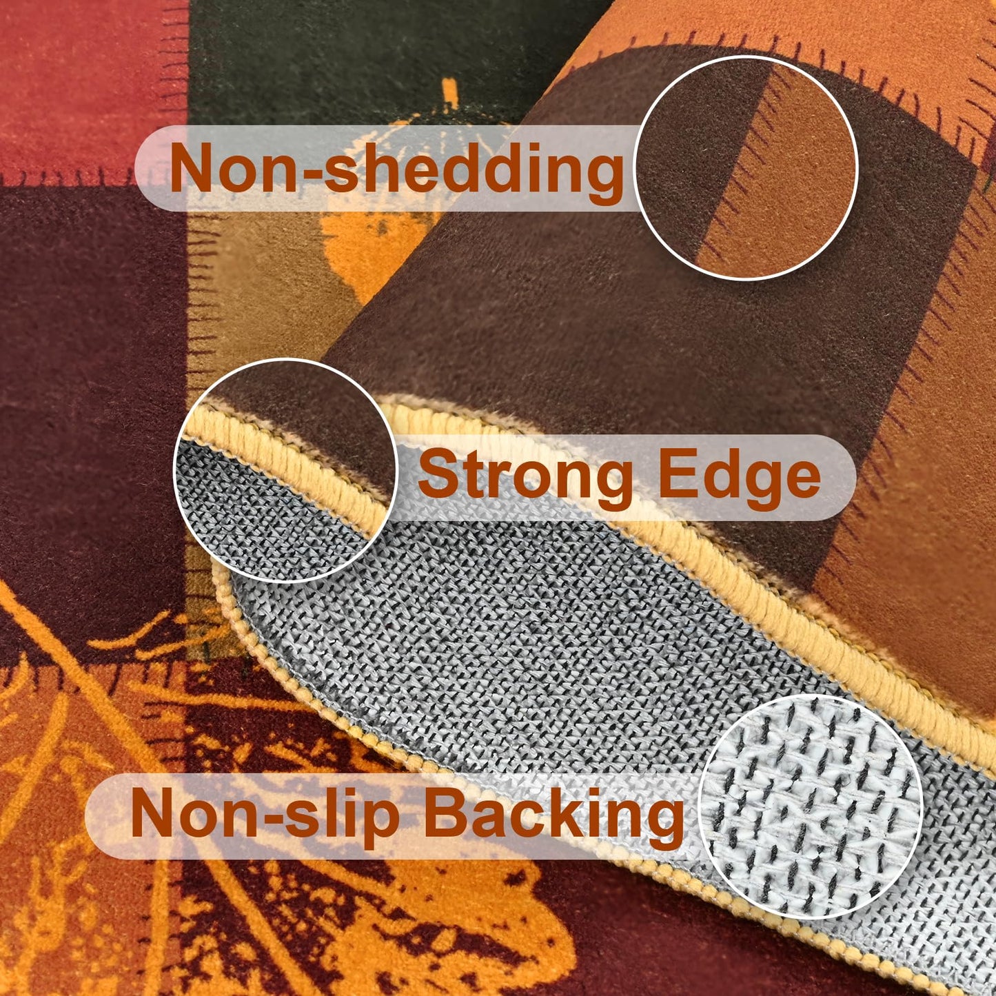 ASPMIZ Fall Area Rug 5x7 Washable Rugs for Living Room, Soft Faux Wool Thanksgiving Bedroom Rugs Non Slip Orange Maple Leaf Floor Carpet Low Pile Large Throw Rug for Dining Room Home Office Decor