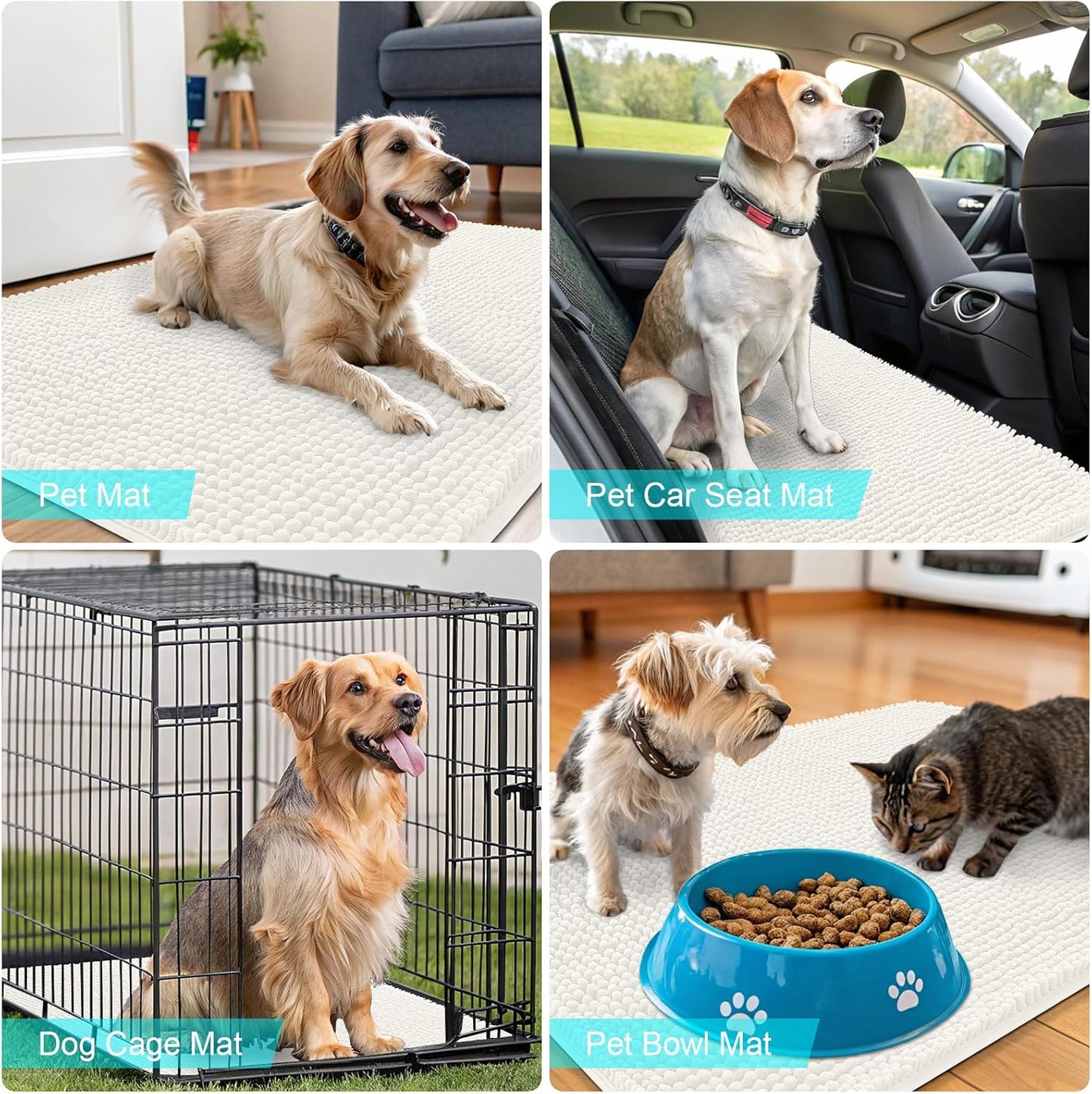 OLANLY Dog Door Mat - Absorbent Non-Slip Chenille Mat for Muddy Paws | 40x32 Ivory Quick-Dry Doormat