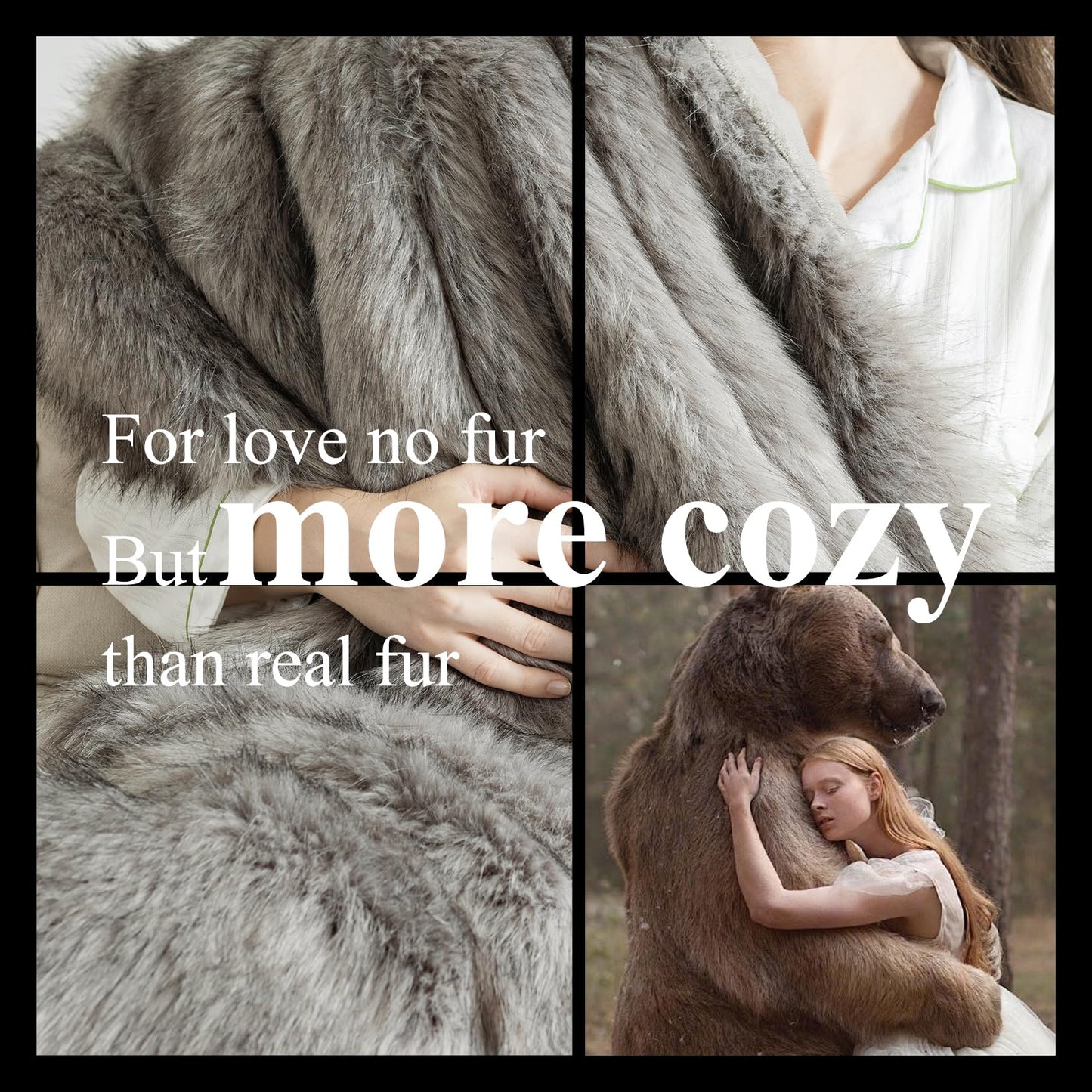 OMERAI Faux Fur Blanket, Ultra Soft Luxury Fuzzy Throw Blanket, Long Pile Plush Cozy Warm Decorative Blanket for Couch, Sofa, Chair, Bed, Heavy Weight, 50" x 60", Gray