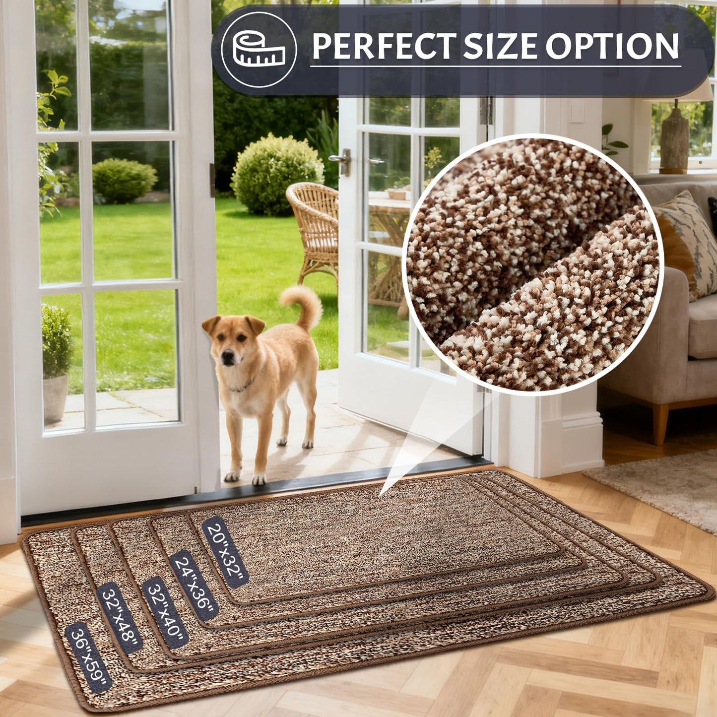 REFETONE Indoor Doormat - Absorbent Non-Slip Rubber Backing | Washable 20"x32" Coffee/Brown Rug