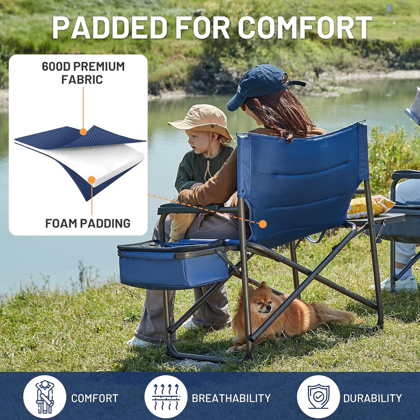 Timber Ridge XXL Oversized Directors Chair - Heavy Duty 600lbs Camping Chair with Cooler Bag & Table | Blue