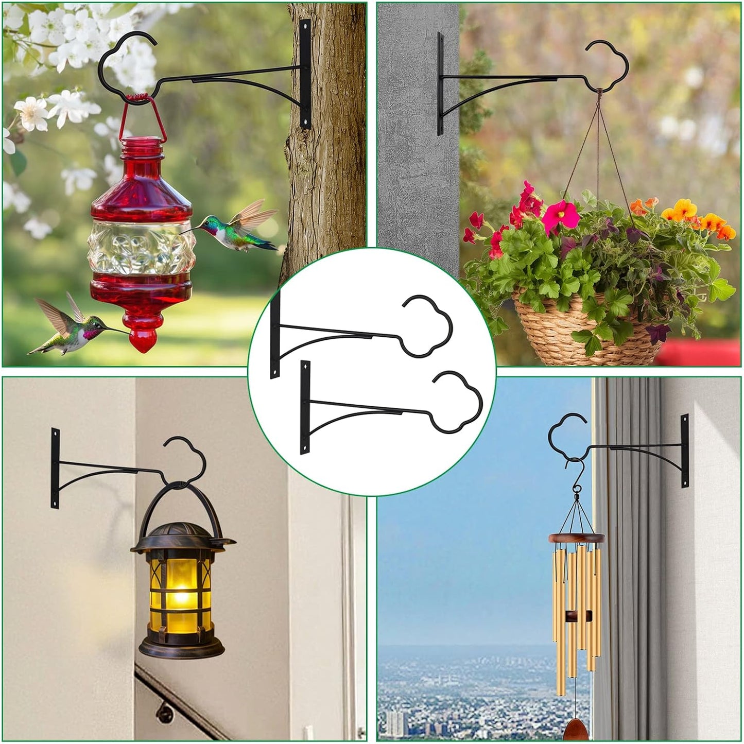SNAIL GARDEN Hanging Plant Bracket - 2-Pack Metal Plant Hooks for Outdoor Baskets | Black Iron Design