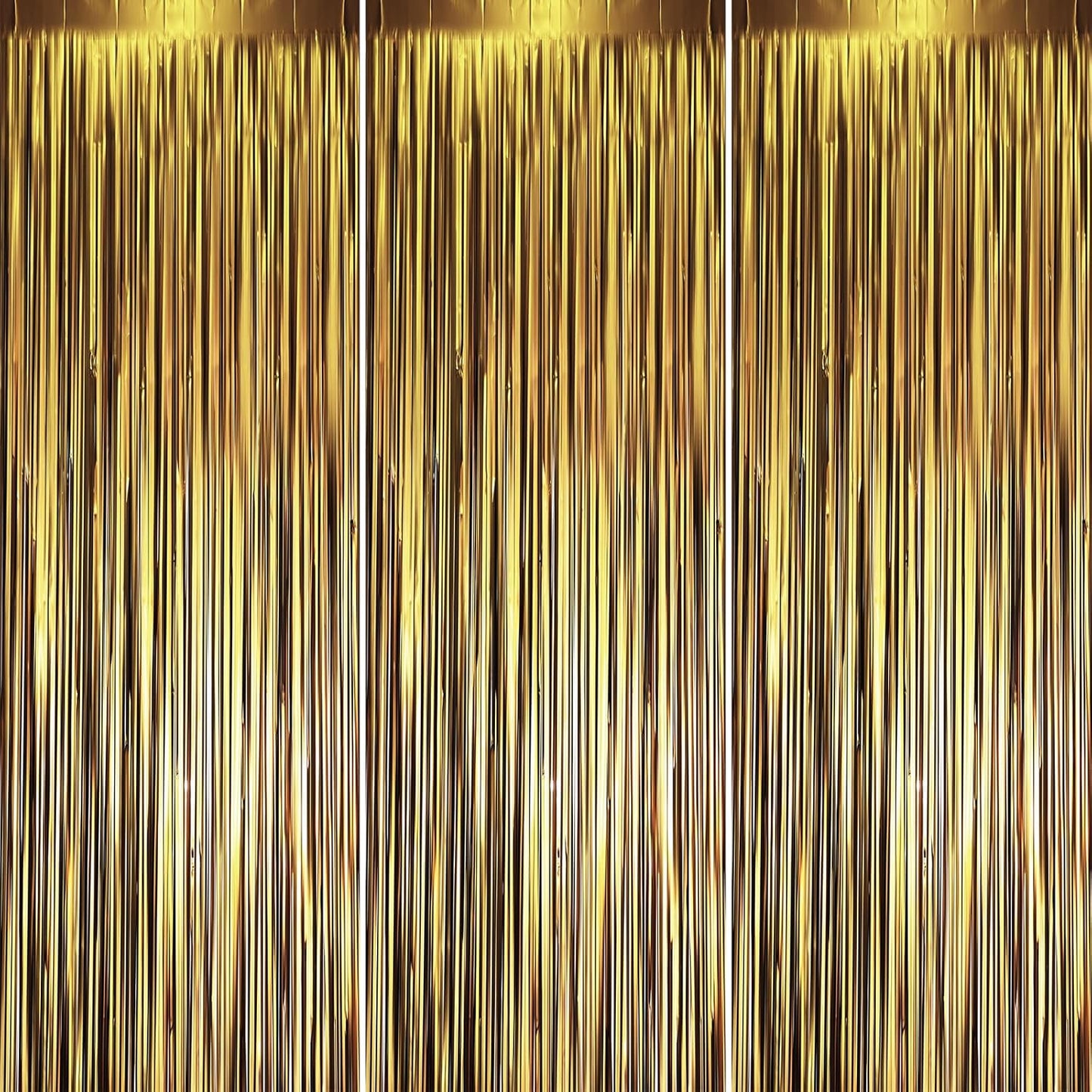 Voircoloria Matte Dark Gold Foil Fringe Backdrop Curtains - 3 Pack Tinsel Streamers for Parties | 3.3 x 8.2 ft