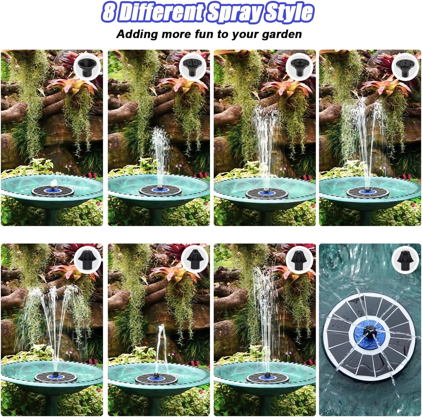 SZMP Solar Fountain - 3.5W Solar Powered Bird Bath Water Feature with 7 Nozzles & 4 Fixed Pipes for Garden, Pool, Pond, Fish Tank