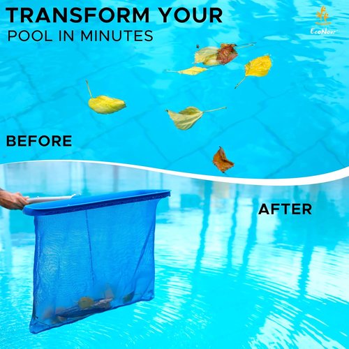 EcoNour Pool Skimmer Net - Heavy Duty Ultra Fine Mesh Leaf Rake for Efficient Cleaning | Fits Standard Poles