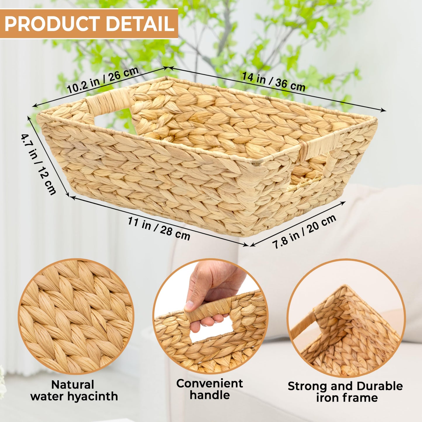 M4DECOR Set of 3 Snack Baskets, Wicker Snack Basket Organizer for Office, Small Wicker Baskets with Handles, (3 Medium Basket)