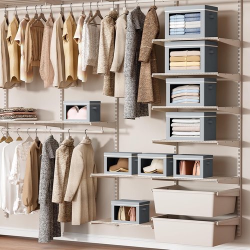 Homsorout Storage Bins - Collapsible Fabric Organizers with Lids for Clothes | 4 Pack, Grey