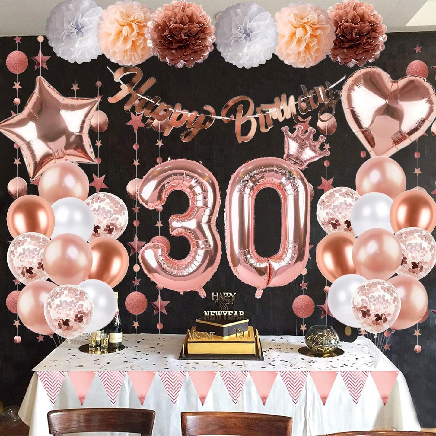 Regine Switzerland 30th Birthday Decorations - Rose Gold Foil Balloons & Banner | Perfect for 30-Year-Old Party