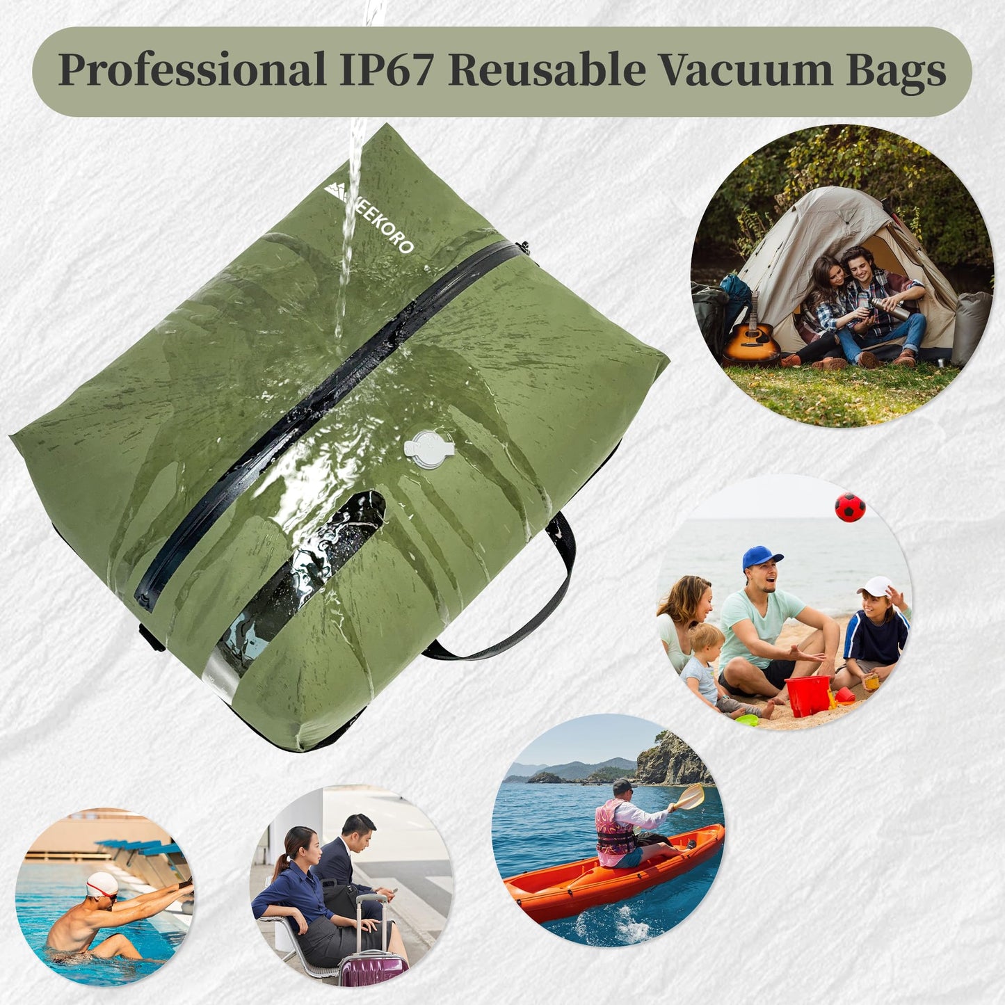 YEEKORO Vacuum Bags for Travel, Professional IP67 Reusable Vacuum Compression Bags for Travel Suitcases and Backpack, Durable Space Saver Bag (1 PACK, No Pump)