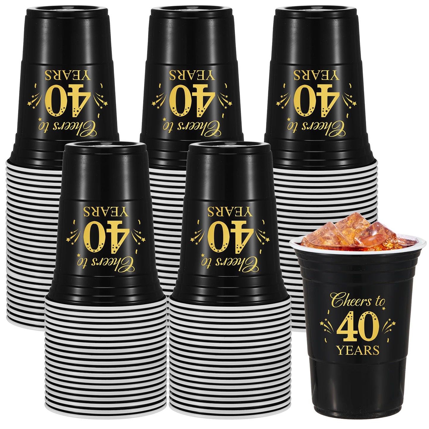 Ziliny 50 Pack 40th Birthday Decorations Birthday Cups 16 oz Disposable Plastic Gold and Black Cheers to 40 Years Cups for Men Women Hot Cold Drinks for Wedding Anniversary Supplies