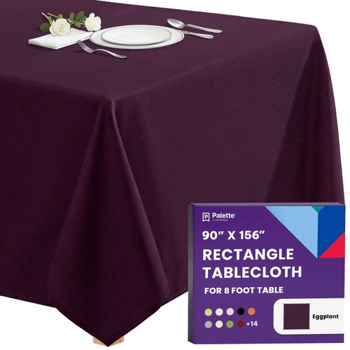 Gee Di Moda Rectangle Tablecloth - 90 x 156 Inch Eggplant Table Cloth for 8 Foot Tables with Floor-Length Drop - Heavy Duty Washable Fabric for Holiday Party, Dinner, Weddings & Baby Shower