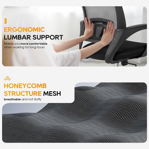 BestOffice Ergonomic Office Chair - Mid-Back Swivel Desk Chair with Lumbar Support & Breathable Backrest - Adjustable Height, Dark Black for Adults & Women