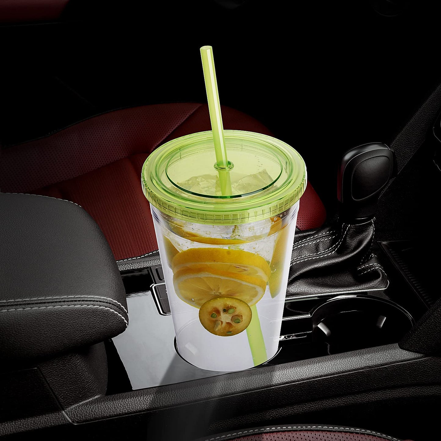 Luxfuel 32 oz Acrylic Tumblers with Lid & Straws, Double-Walled Insulated Clear Plastic Drink Cup, BPA-Free, Reusable Iced Coffee Cups for Parties, Birthdays, Graduation, Fits Car Cup Holders - 4 Pack
