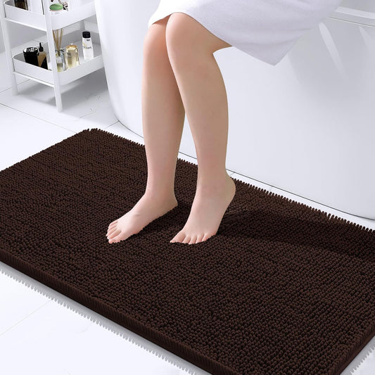 OLANLY Large Bath Rugs - Extra Soft Chenille with Rubber Backing | Quick Dry & Machine Washable, 40x24, Brown