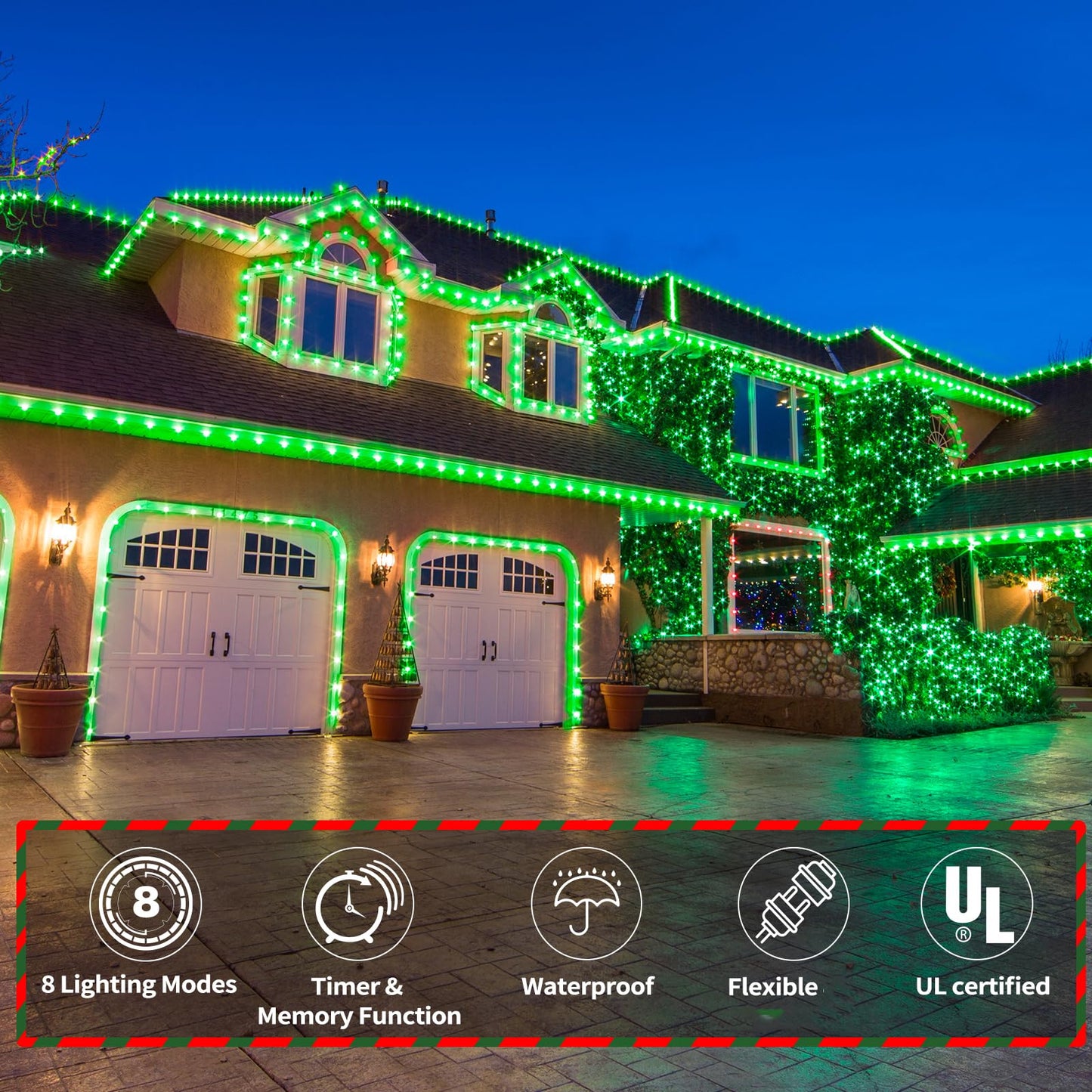 200ft LED Rope Lights Outdoor, 1440 LED Flexible Tube Lights with 8 Modes, Waterproof LED Rope Lighting for Outside, Garden, Patio, Bedroom, Party, Pool, Fences, Indoor Outdoor Decoration (Green)