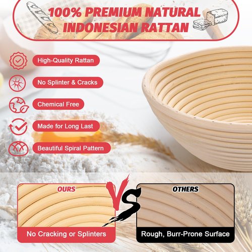 EWFEN Sourdough Starter Kit with Round & Oval Banneton, Complete Sourdough Bread Baking Supplies, Bread Proofing Basket with Starter Jar, Bread Making Tools Kit for Beginners & Bakers