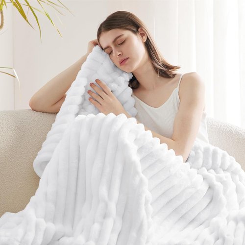 Bedsure GentleSoft Twin Fleece Blanket - Cozy Soft Throw for Couch, Bright White, 60x80 Inches