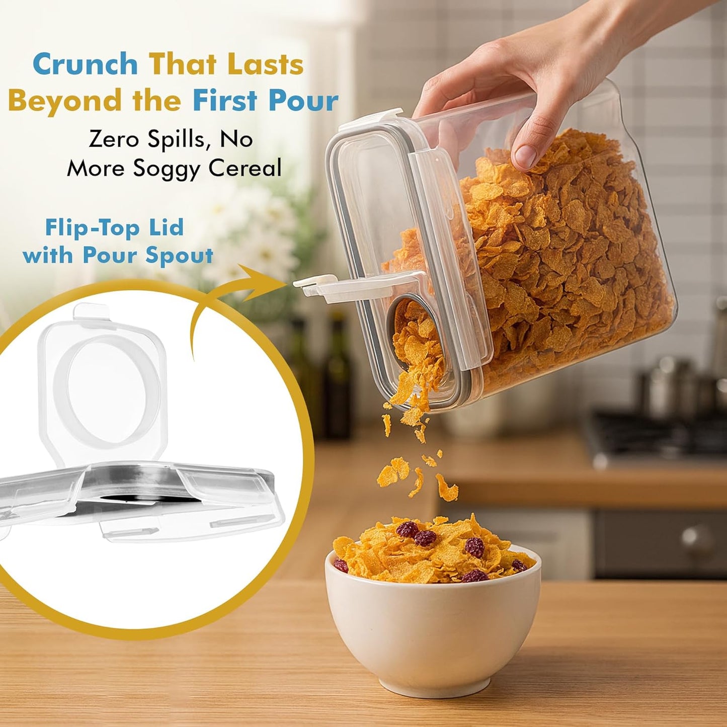 Shazo Airtight Cereal Containers - 2 Pack, 15.4 Oz Capacity, BPA-Free Plastic for Pantry Organization