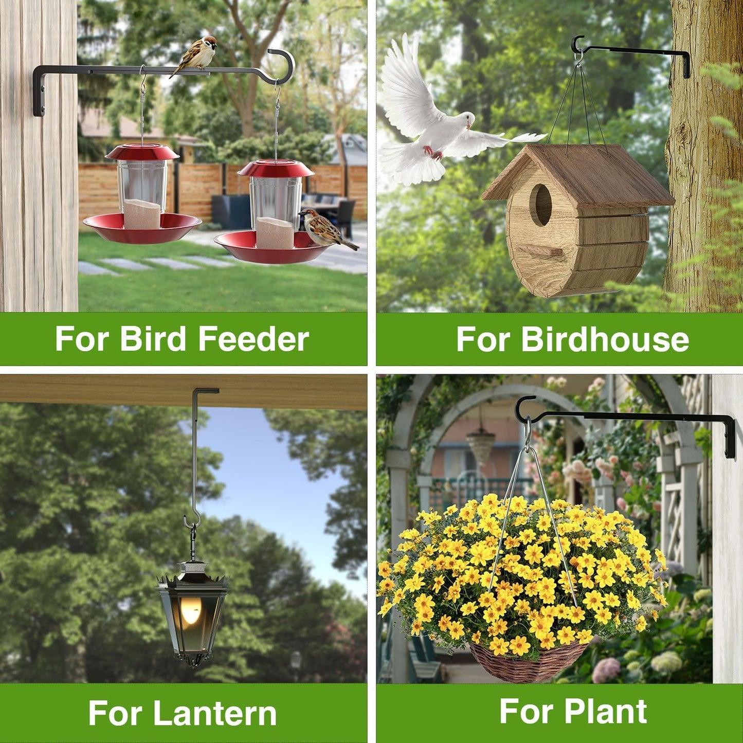 Saffruff 8-Inch Heavy Duty Black Iron Outdoor Plant Hangers - Durable Metal Brackets for Lanterns & Bird Feeders