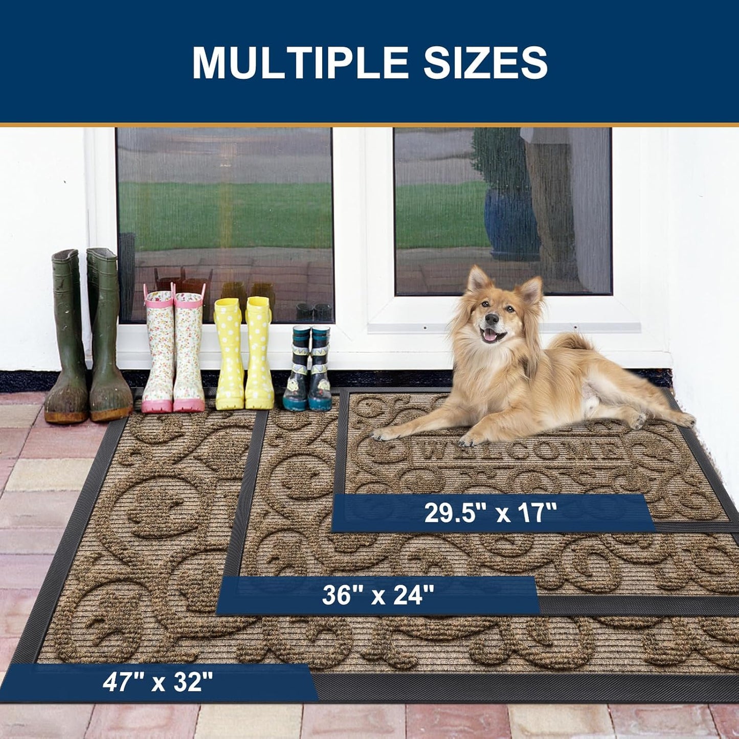 Smiry Welcome Door Mat - Heavy-Duty Dirt Trap for Indoor/Outdoor Use | Easy Clean, 35x23 Inch, Brown