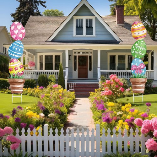 CroBlissful Large Metal Easter Eggs - Rustic 29-Inch Outdoor Yard Decorations for Spring Garden