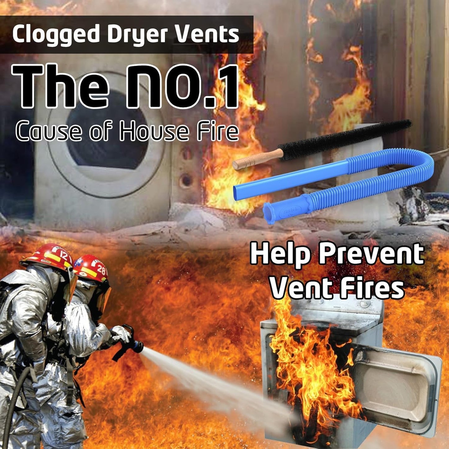 Skiennix Dryer Vent Cleaner Kit - 2 Pieces with Lint Brush & Vacuum Hose Attachment | Universal Connector