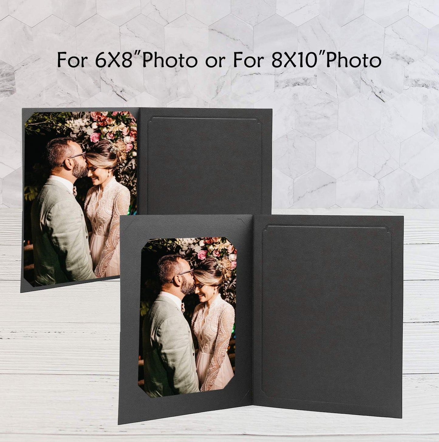 Golden State Art, Pack of 100, 6x8 or 8x10 Photo Folders, Cardboard Picture Frame, Paper Frame Cards, Greetings/Invitation Special Events: Graduation, Christmas, Wedding(Ivory)