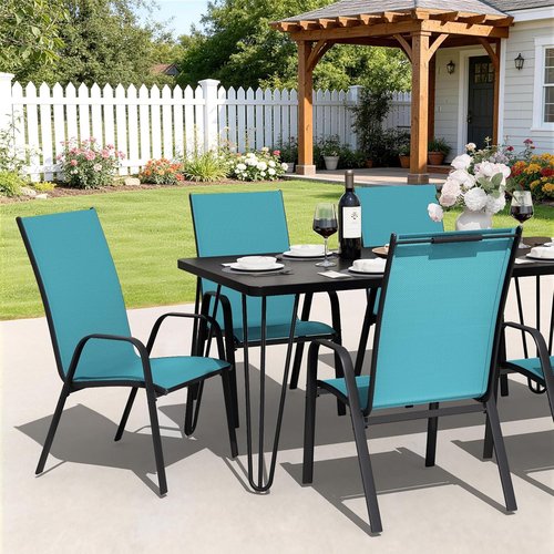 JEAREY Patio Dining Chairs Set of 4 - Outdoor Stackable Furniture for Lawn & Garden - Peacock Blue