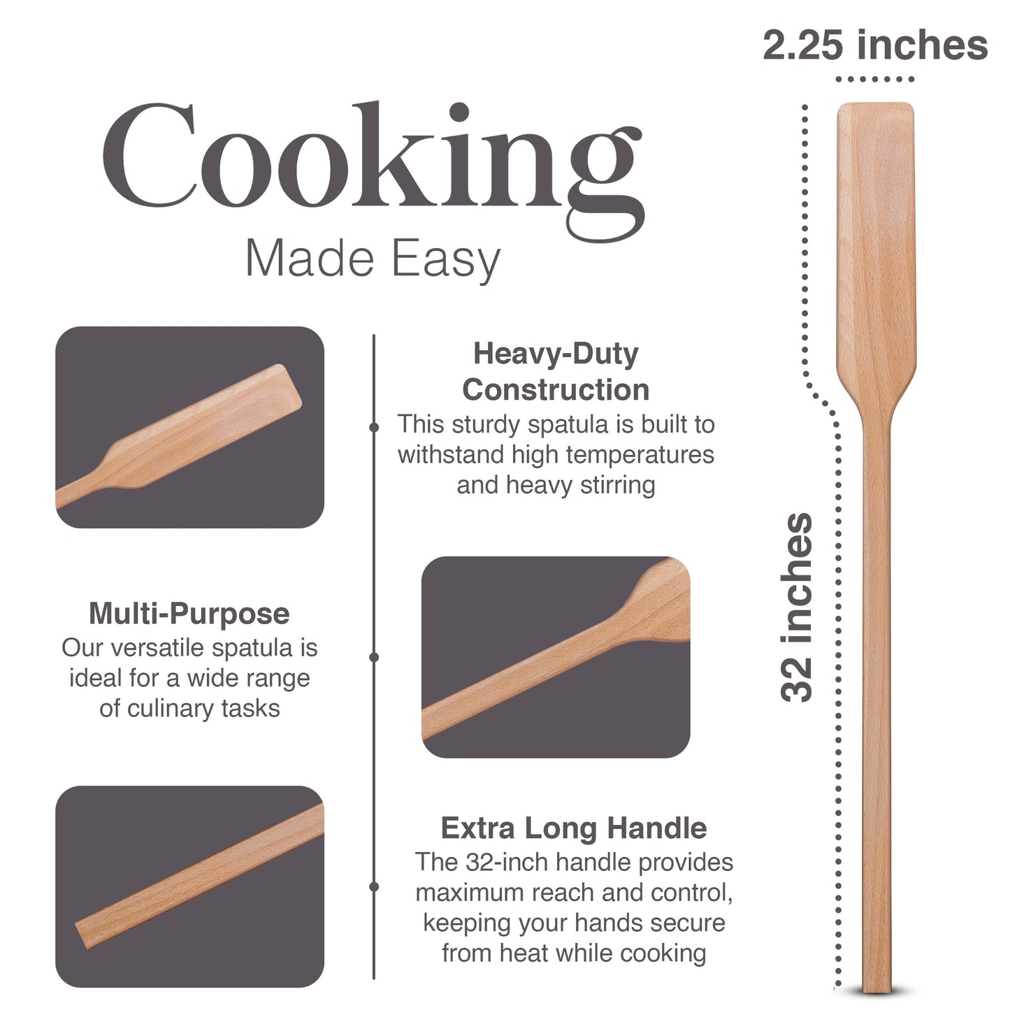 Flat Wooden Spatula for Cooking - 32" Long Wooden Stirring Paddle for Cooking, Mixing, Brewing in Big Stock Pots, Hand-Held Beech Wood Pot Stirrer Wooden Spoon for Kitchen