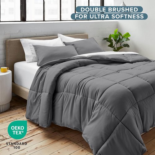 Bare Home Queen Comforter Set - Ultra-Soft Goose Down Alternative - Premium 1800 Series - All Season Warmth | Grey