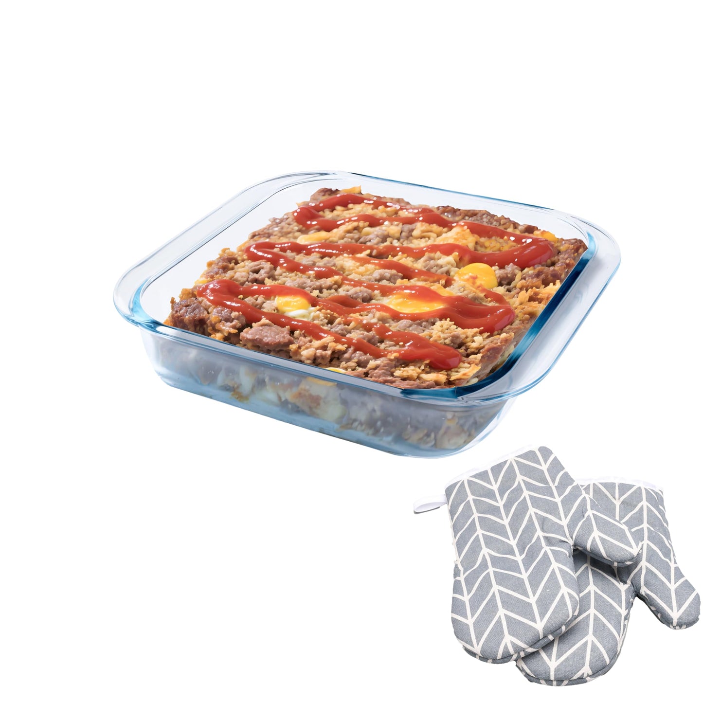 Vitrignis Glass Baking Dish - 2.4Qt Square 9x9 Baking Pan - Baking Pan With Oven Mitts - Glass Baking Dishes For Oven