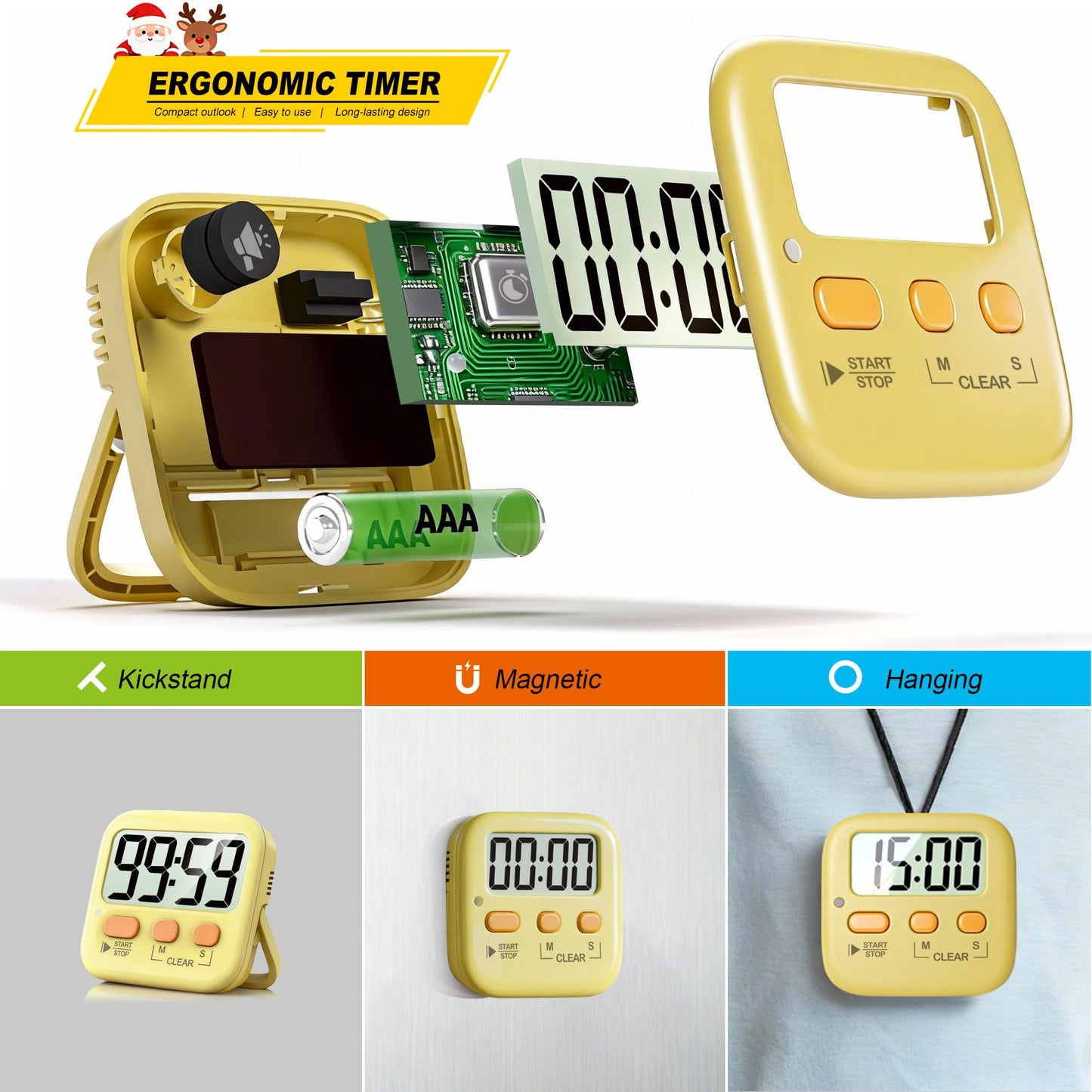 Antonki 2 Pack Digital Timer for Kids, Magnetic Countdown Kitchen Timers for Cooking, Egg, Classroom, Teacher, Exercise, Study, Oven - Battery Included