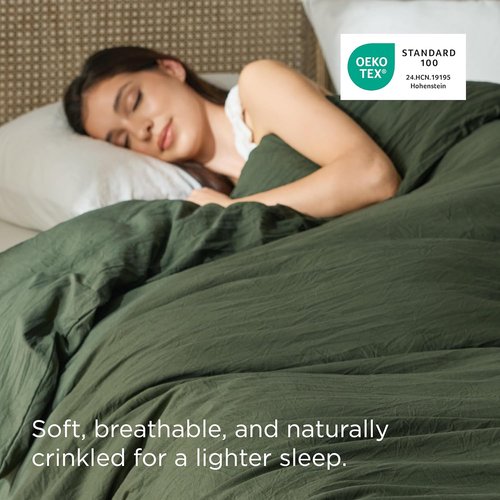 Bedsure Olive Green Duvet Cover - Soft Prewashed Cotton-Like Polyester, Queen Size 90x90 Inches with Zipper Closure
