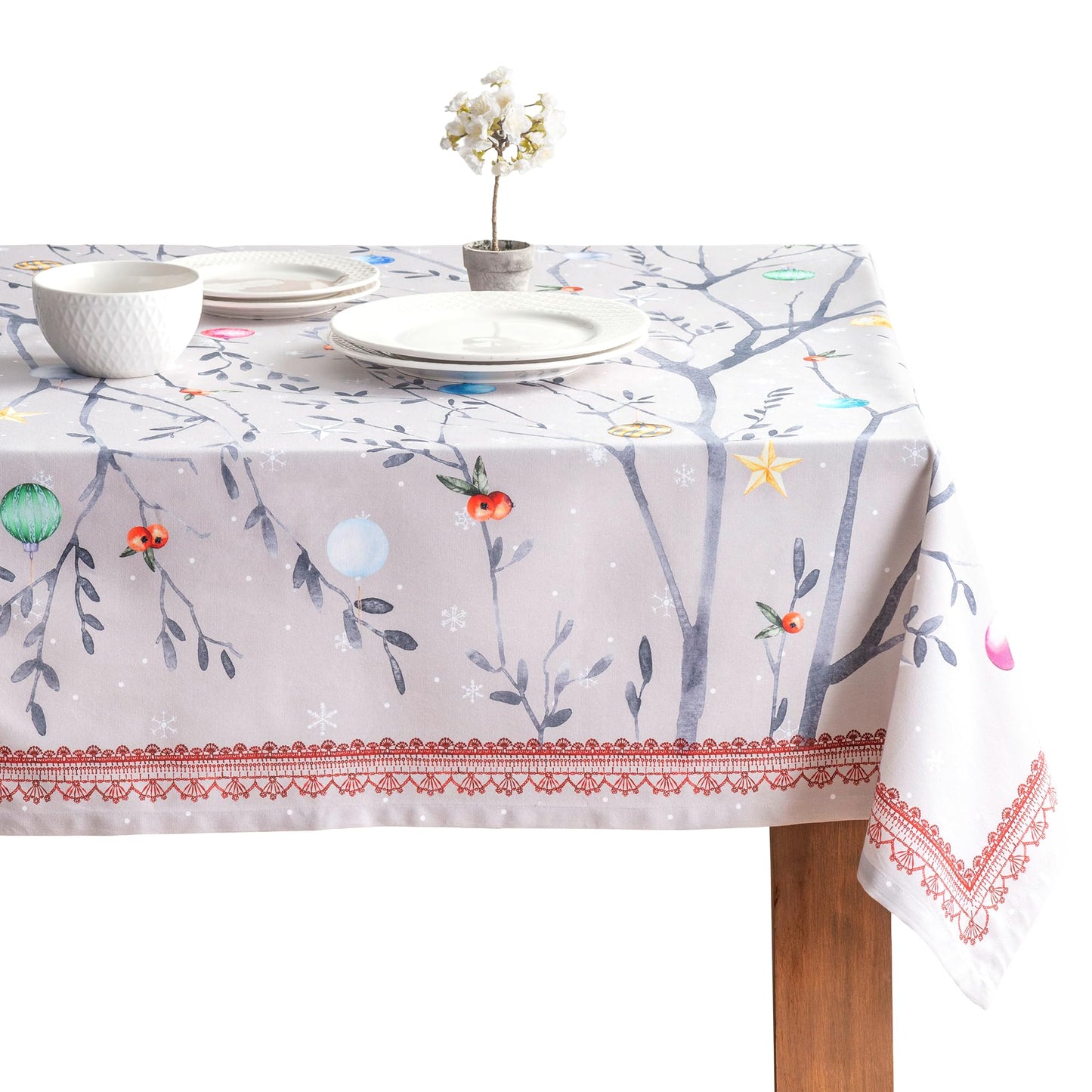 Maison d' Hermine Table Cloth Square Table 100% Cotton 60 x 60 Inches Fall Tablecloth Reusable Everyday Use for Thanksgiving Christmas Decorations Dining Farmhouse Party (Fairy Christmas)