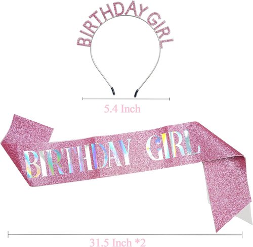 GREATRIL Pink Birthday Girl Tiara & Sash Set - Perfect Princess Party Accessories for Her