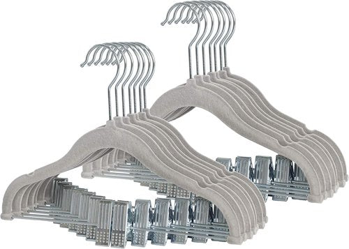 Finnhomy Velvet Non-Slip Baby & Kids Clothes Hangers - 20-Pack with Movable Clips, Heavy-Duty Gray